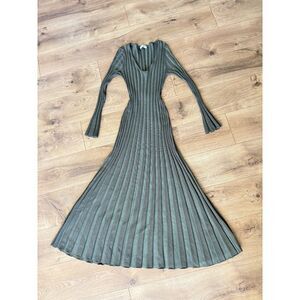 WORTH COLLECTIVE S Hearth V-Neck Maxi Dress ribbed long back long sleeve green